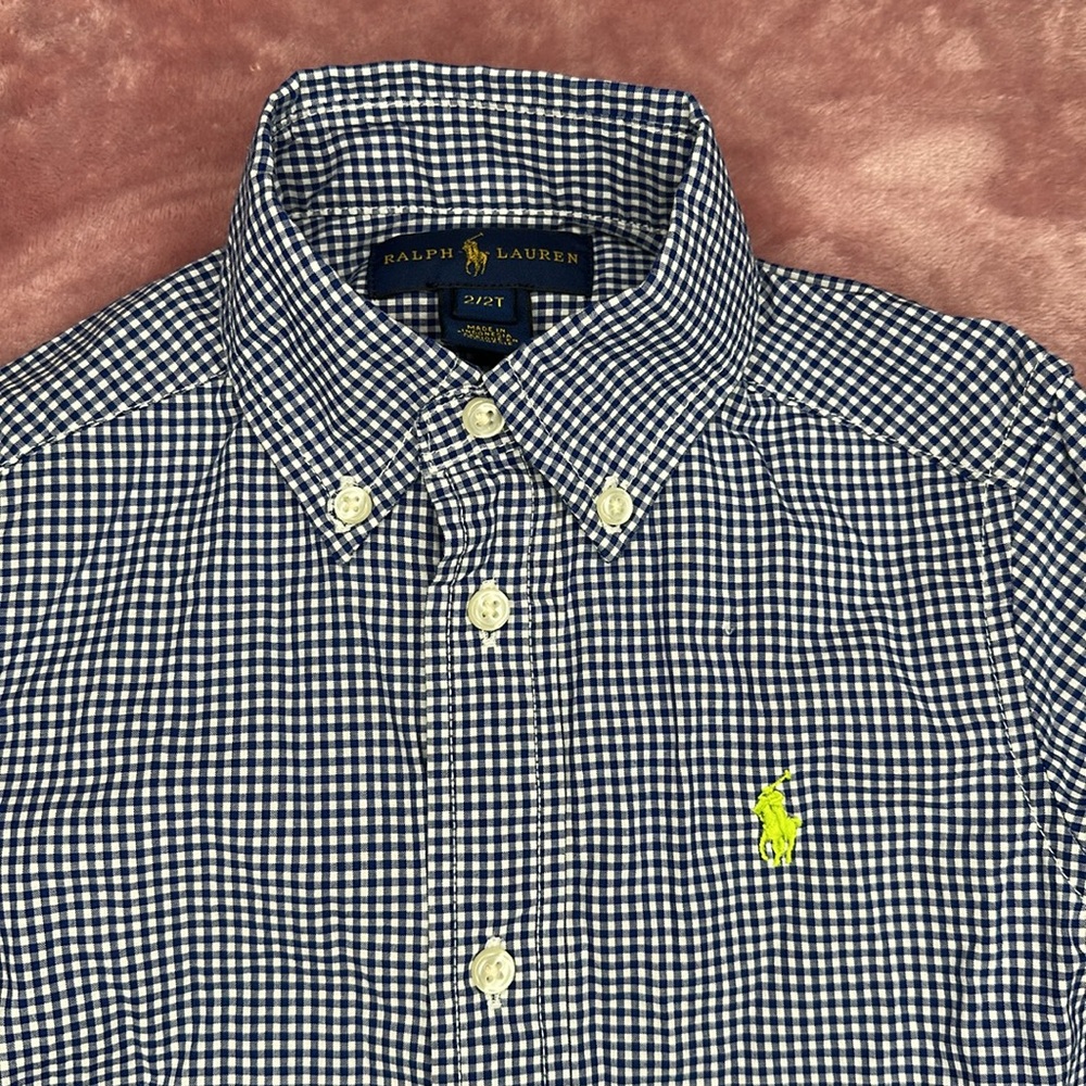 Ralph Lauren Baby Shirt long sleeve button up Sz 2- Blue and White plaid . - Picture 2 of 4